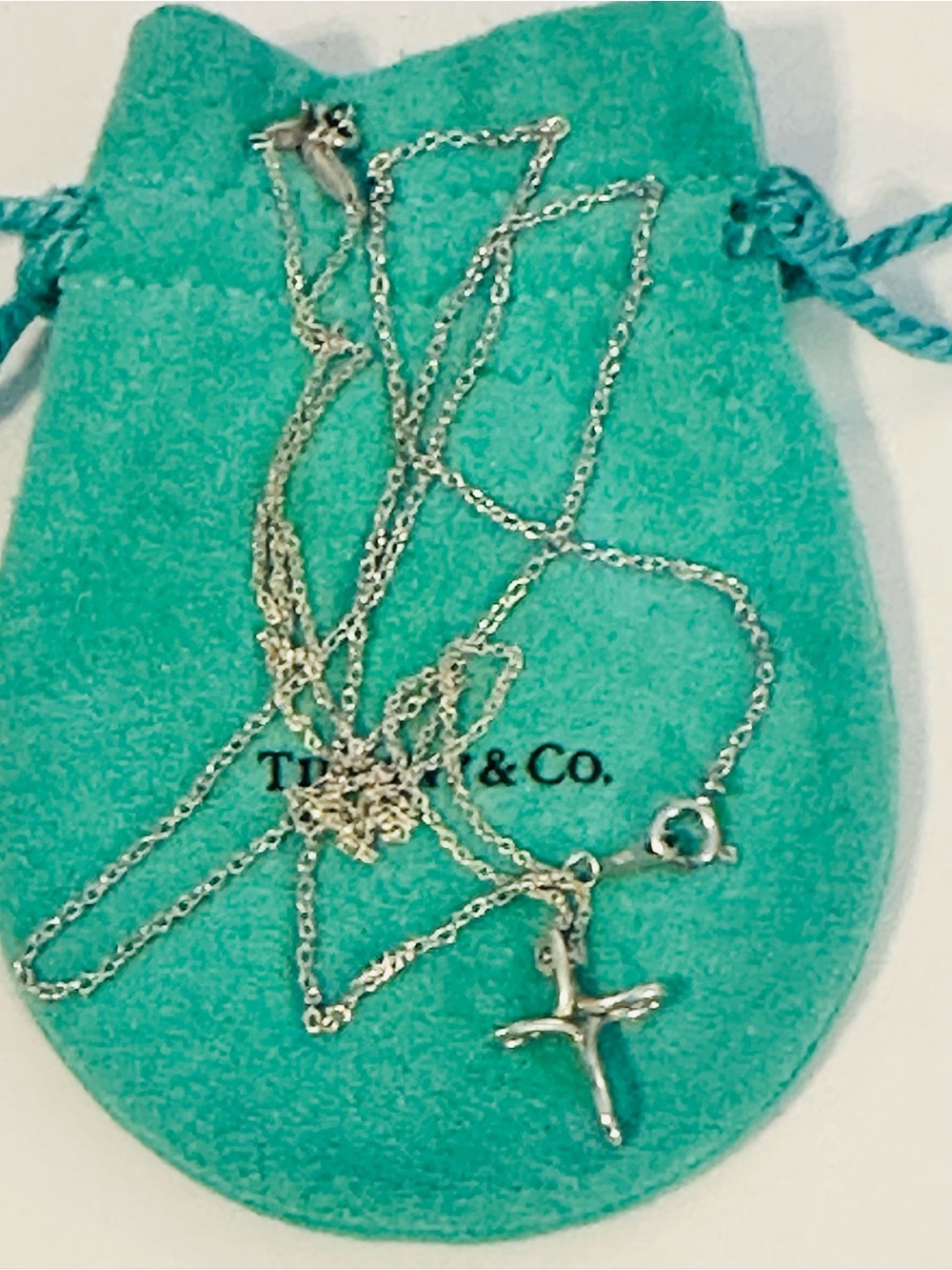 Tiffany & Co. Elsa Peretti Infinity Cross Pendant Necklace 16 & 18 Inch Necklace